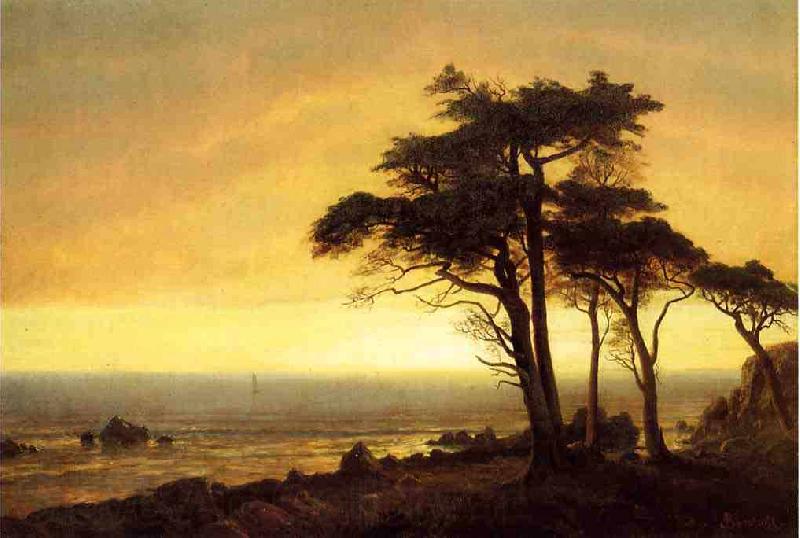 Albert Bierstadt The Sunset at Monterey Bay the California Coast Spain oil painting art